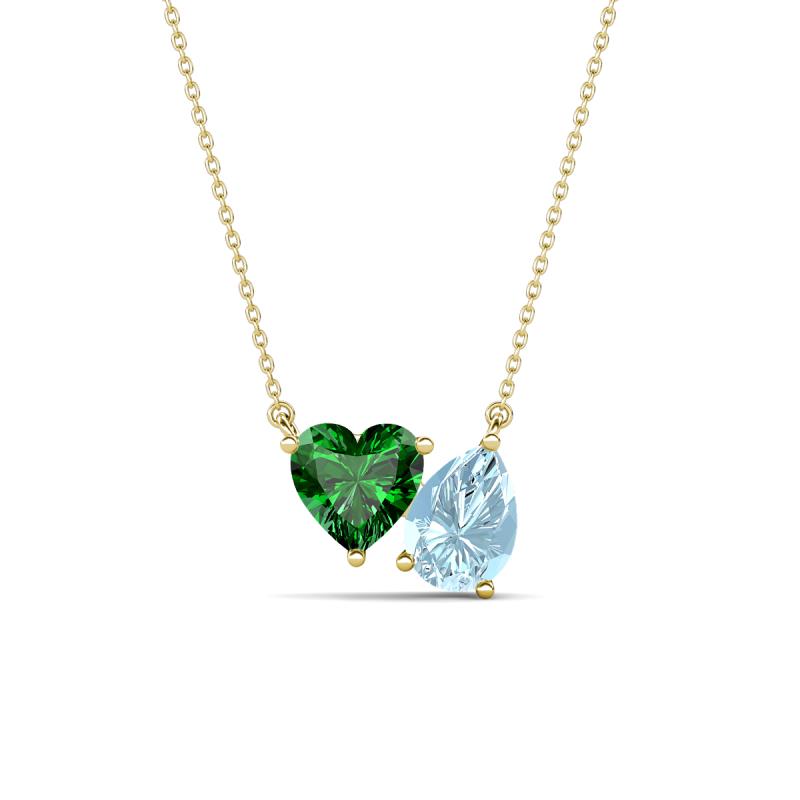 Zuri 1.35 ctw Heart Shape Created Emerald with Pear Shape Aquamarine Toi Et Moi Women Pendant Necklace 