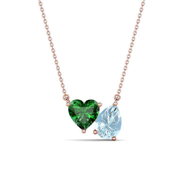 Zuri 1.35 ctw Heart Shape Created Emerald with Pear Shape Aquamarine Toi Et Moi Women Pendant Necklace 