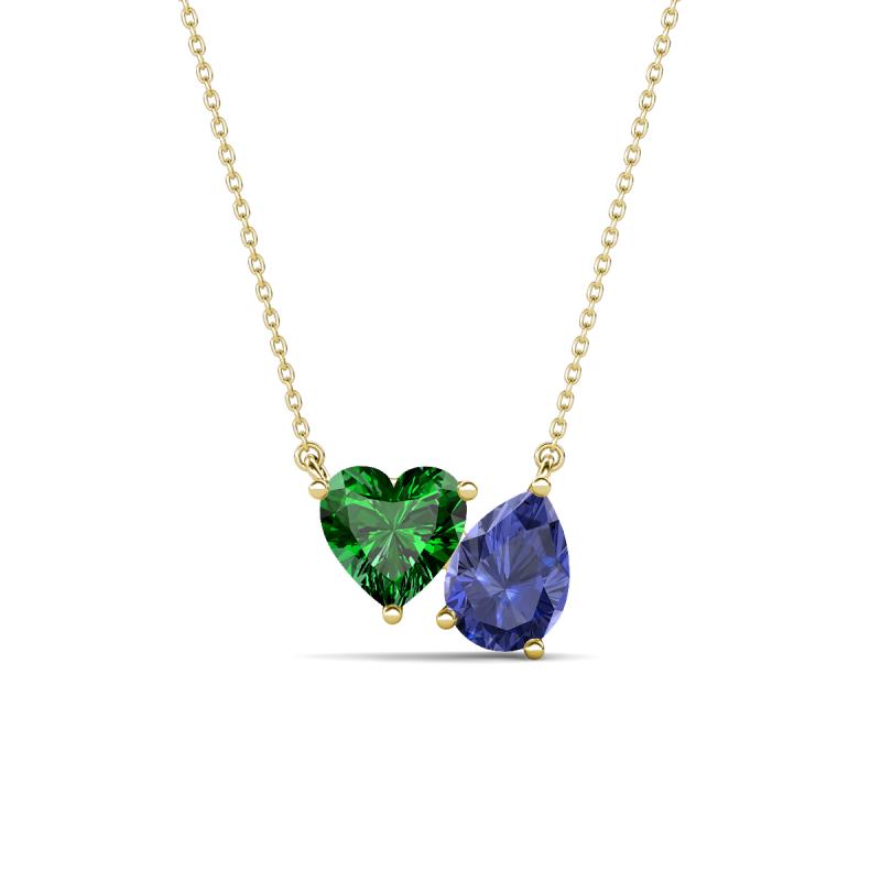 Zuri 1.35 ctw Heart Shape Created Emerald with Pear Shape Iolite Toi Et Moi Women Pendant Necklace 