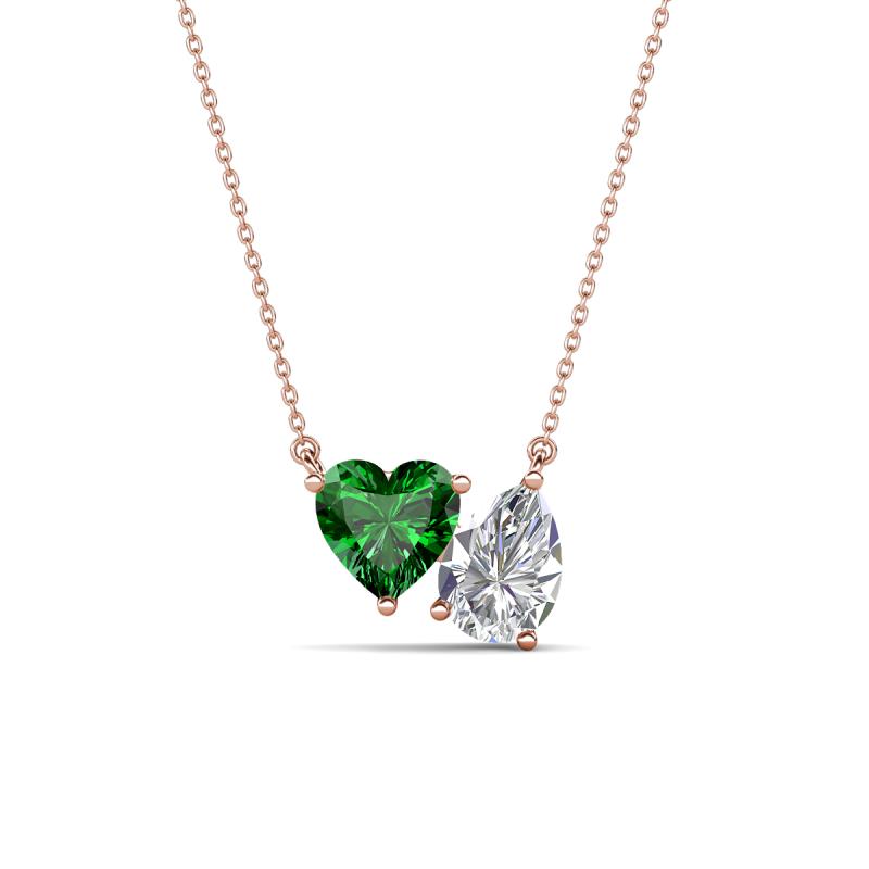Zuri 1.60 ctw Heart Shape Created Emerald with Pear Shape Moissanite Toi Et Moi Women Pendant Necklace 