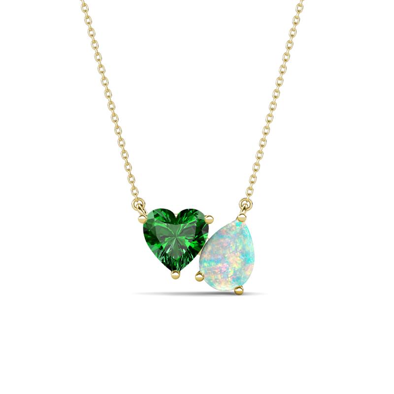 Zuri 1.10 ctw Heart Shape Created Emerald with Pear Shape Opal Toi Et Moi Women Pendant Necklace 