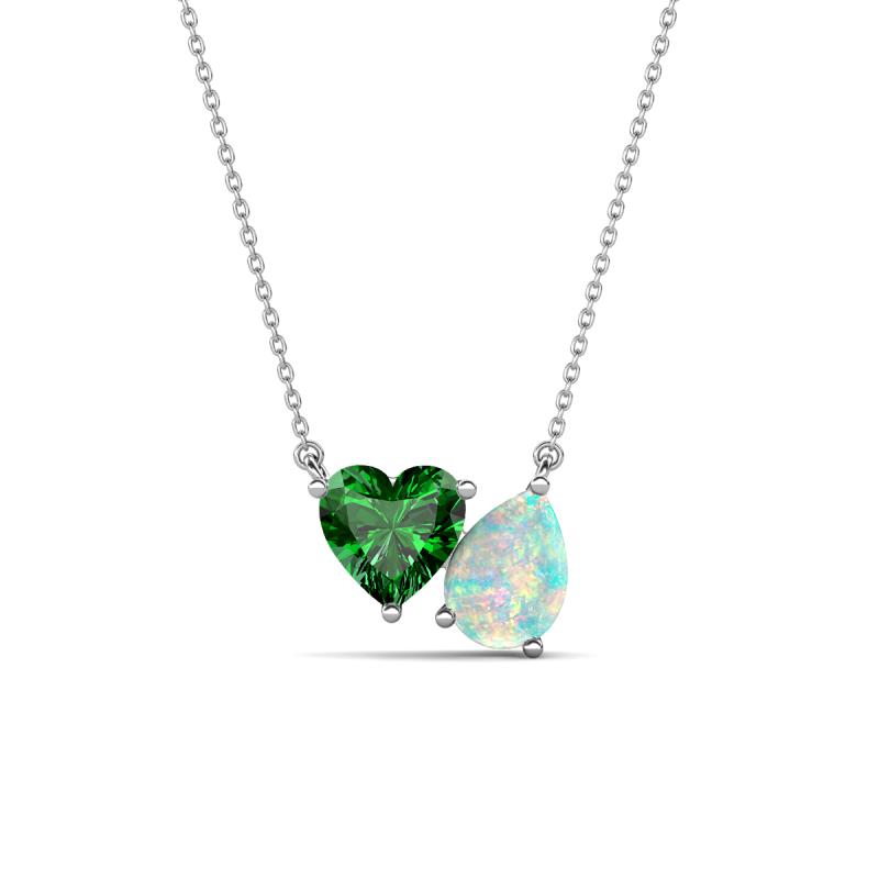 Zuri 1.10 ctw Heart Shape Created Emerald with Pear Shape Opal Toi Et Moi Women Pendant Necklace 