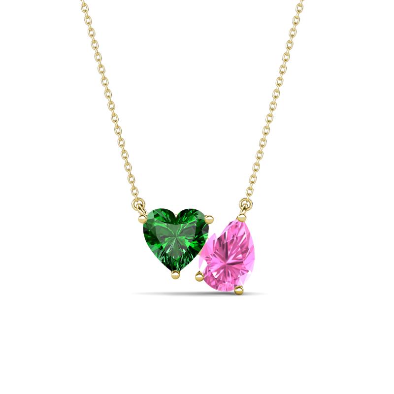 Zuri 1.65 ctw Heart Shape Created Emerald with Pear Shape Created Pink Sapphire Toi Et Moi Women Pendant Necklace 
