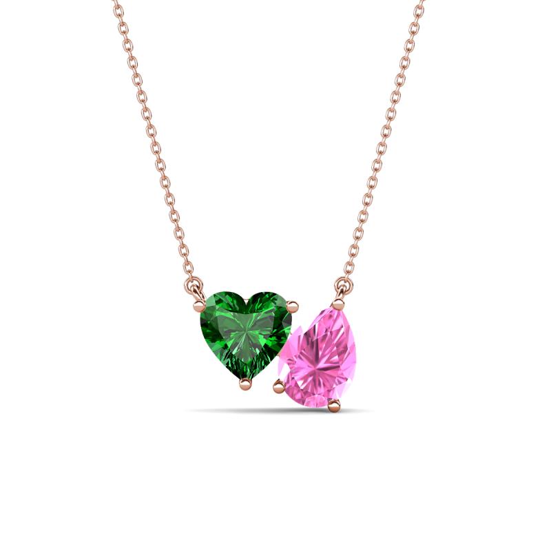Zuri 1.65 ctw Heart Shape Created Emerald with Pear Shape Created Pink Sapphire Toi Et Moi Women Pendant Necklace 