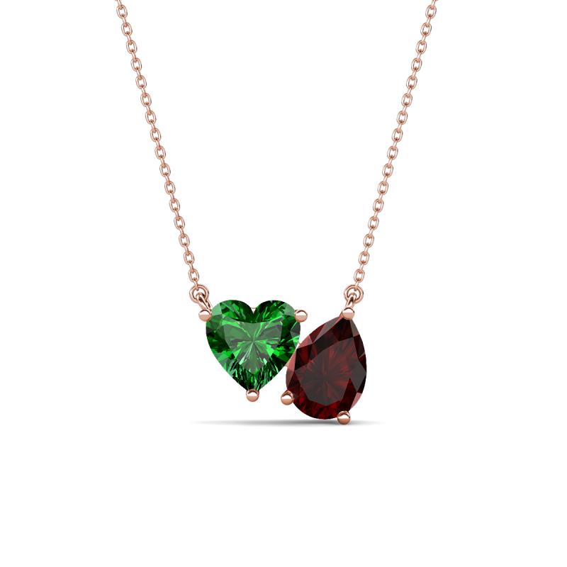 Zuri 1.65 ctw Heart Shape Created Emerald with Pear Shape Red Garnet Toi Et Moi Women Pendant Necklace 