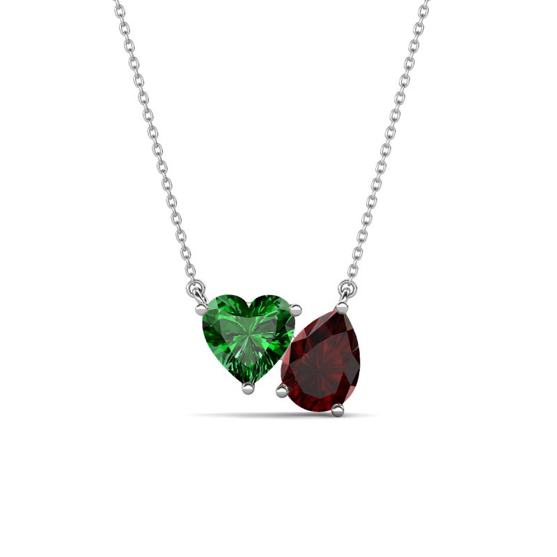 Zuri 1.65 ctw Heart Shape Created Emerald with Pear Shape Red Garnet Toi Et Moi Women Pendant Necklace 