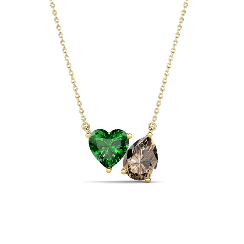 Zuri 1.40 ctw Heart Shape Created Emerald with Pear Shape Smoky Quartz Toi Et Moi Women Pendant Necklace 