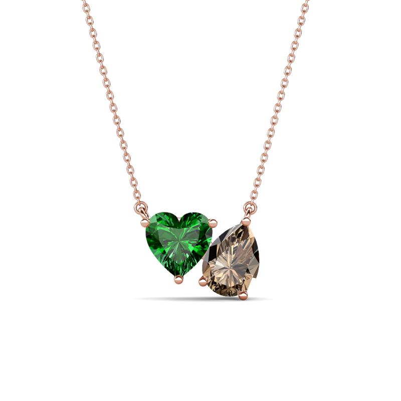 Zuri 1.40 ctw Heart Shape Created Emerald with Pear Shape Smoky Quartz Toi Et Moi Women Pendant Necklace 