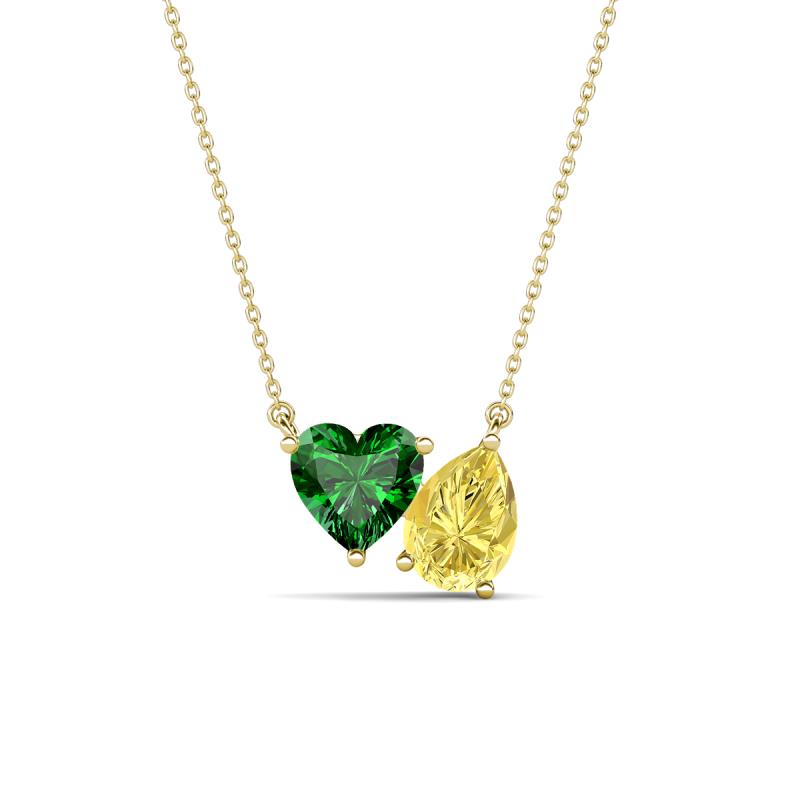 Zuri 1.65 ctw Heart Shape Created Emerald with Pear Shape Created Yellow Sapphire Toi Et Moi Women Pendant Necklace 