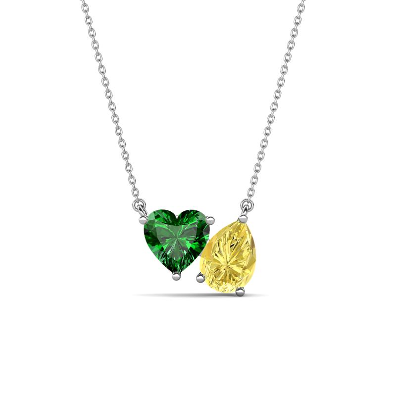 Zuri 1.65 ctw Heart Shape Created Emerald with Pear Shape Created Yellow Sapphire Toi Et Moi Women Pendant Necklace 