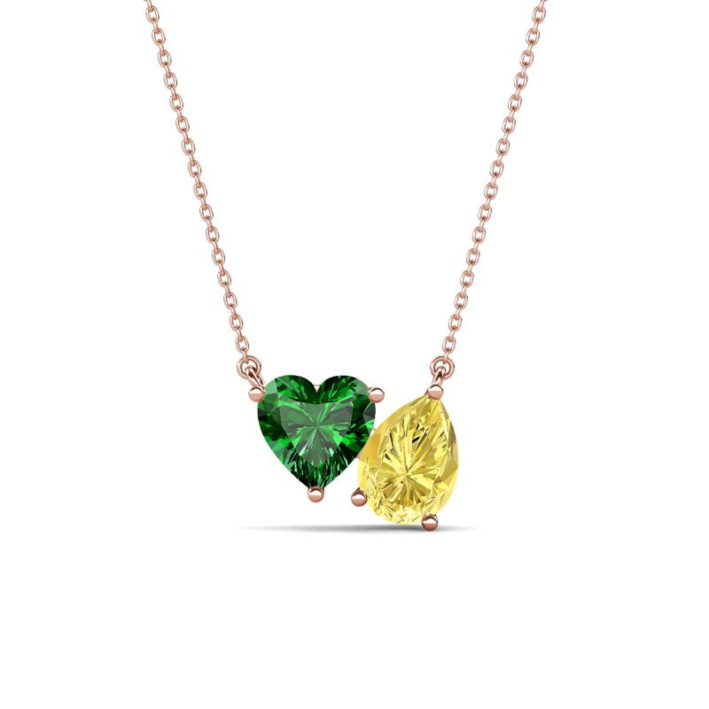 Zuri 1.65 ctw Heart Shape Created Emerald with Pear Shape Created Yellow Sapphire Toi Et Moi Women Pendant Necklace 