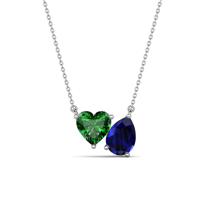 Zuri 1.65 ctw Heart Shape Created Emerald with Pear Shape Created Blue Sapphire Toi Et Moi Women Pendant Necklace 