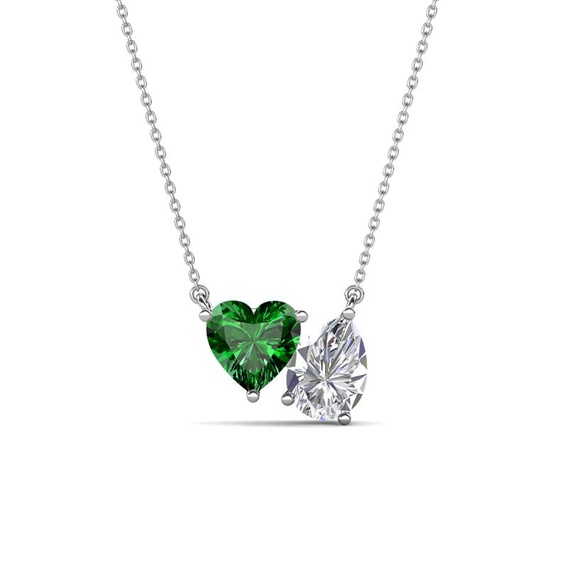 Zuri 1.50 ctw Heart Shape Created Emerald with Pear Shape IGI Cert. Lab Grown Diamond Women Pendant Necklace 
