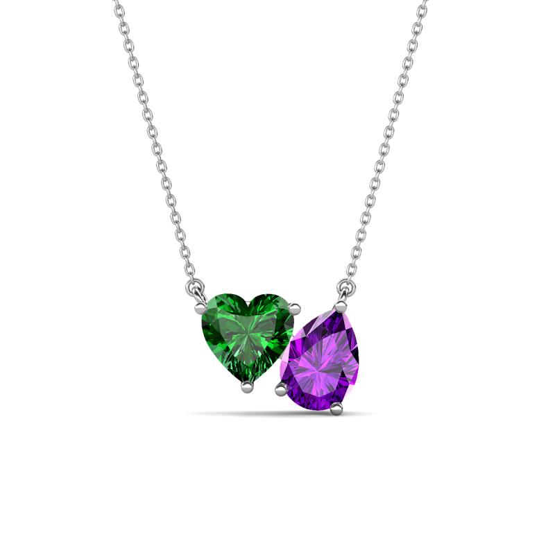 Zuri 1.40 ctw Heart Shape Created Emerald with Pear Shape Amethyst Toi Et Moi Women Pendant Necklace 