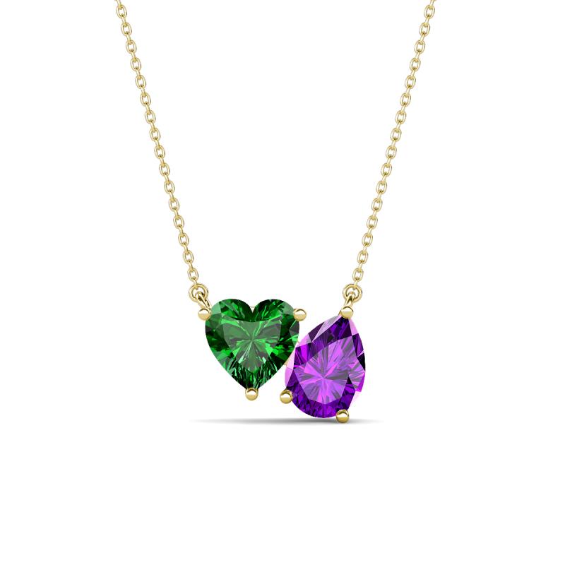 Zuri 1.40 ctw Heart Shape Created Emerald with Pear Shape Amethyst Toi Et Moi Women Pendant Necklace 