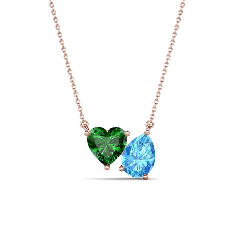 Zuri 1.60 ctw Heart Shape Created Emerald with Pear Shape Blue Topaz Toi Et Moi Women Pendant Necklace 