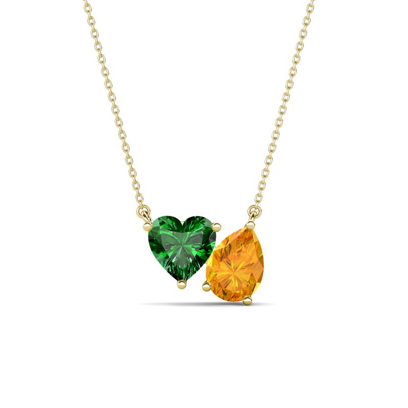 Zuri 1.40 ctw Heart Shape Created Emerald with Pear Shape Citrine Toi Et Moi Women Pendant Necklace 
