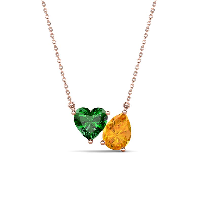Zuri 1.40 ctw Heart Shape Created Emerald with Pear Shape Citrine Toi Et Moi Women Pendant Necklace 