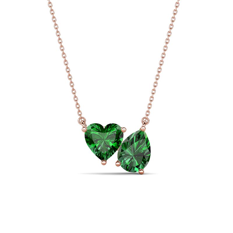 Zuri 1.55 ctw Heart with Pear Shape Created Emerald Toi Et Moi Women Pendant Necklace 