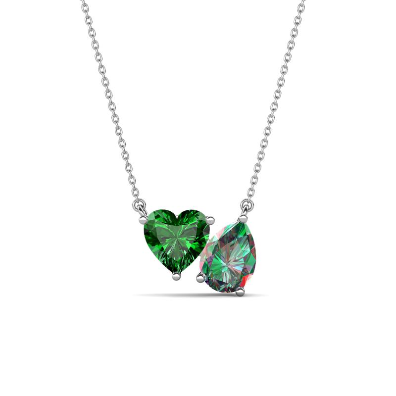 Zuri 1.61 ctw Heart Shape Created Emerald with Pear Shape Created Alexandrite Toi Et Moi Women Pendant Necklace 