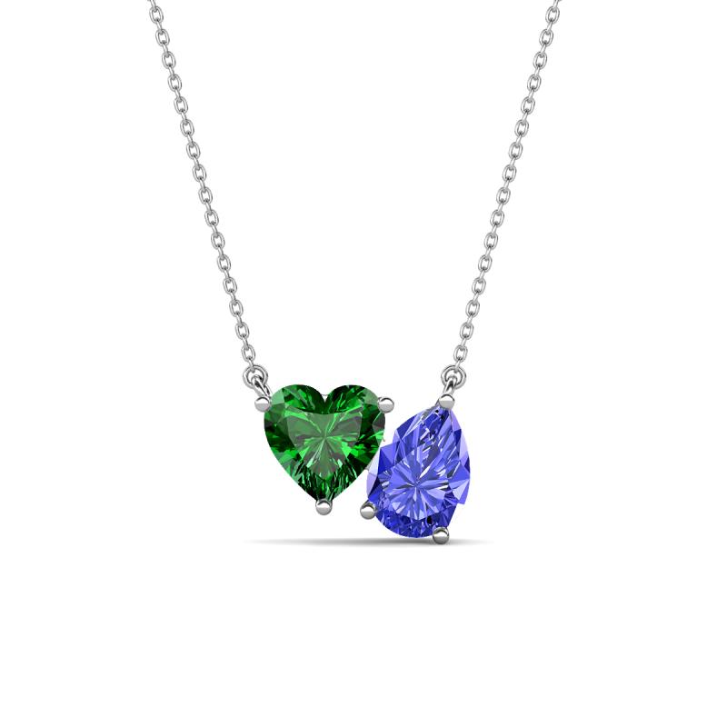 Zuri 1.50 ctw Heart Shape Created Emerald with Pear Shape Tanzanite Toi Et Moi Women Pendant Necklace 