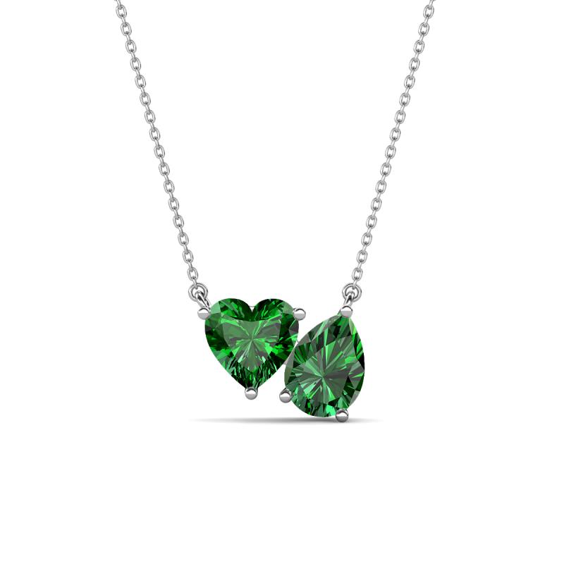 Zuri 1.55 ctw Heart with Pear Shape Created Emerald Toi Et Moi Women Pendant Necklace 