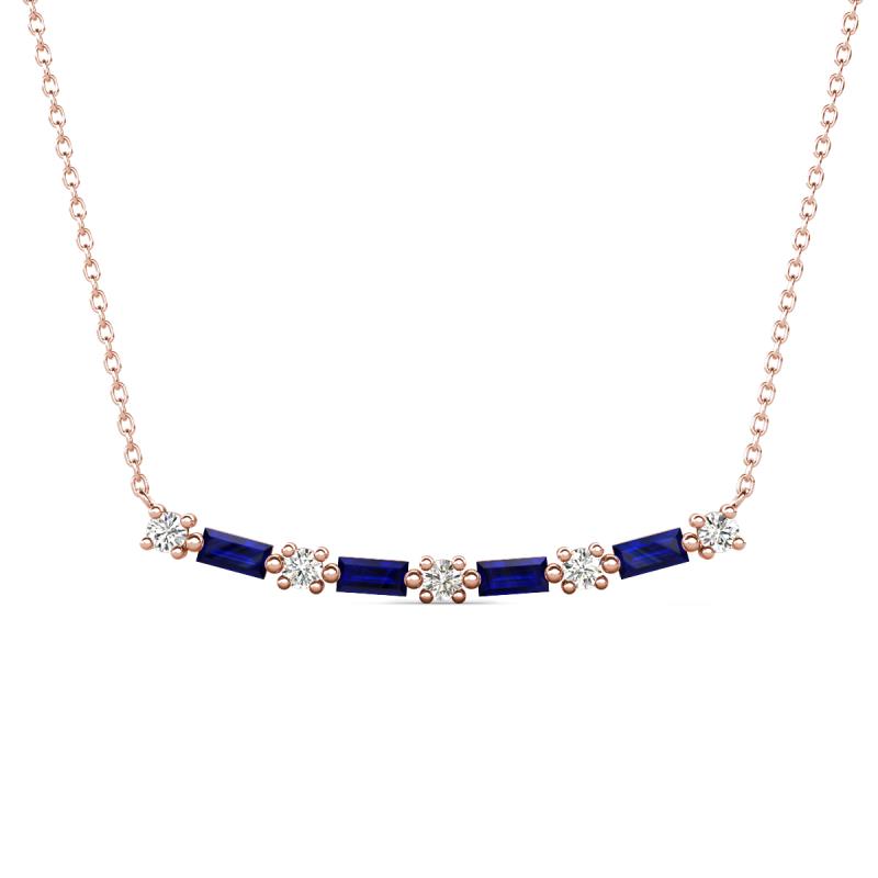 Nayla 0.90 ctw Lab Grown Diamonds Round with Baguette Blue Sapphire Alternating Women Bar Pendant Necklace 