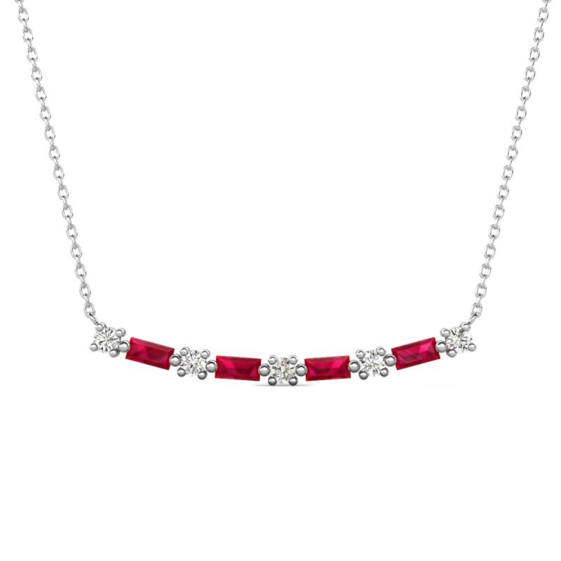 Nayla 0.86 ctw Lab Grown Diamonds Round with Baguette Ruby Alternating Women Bar Pendant Necklace 