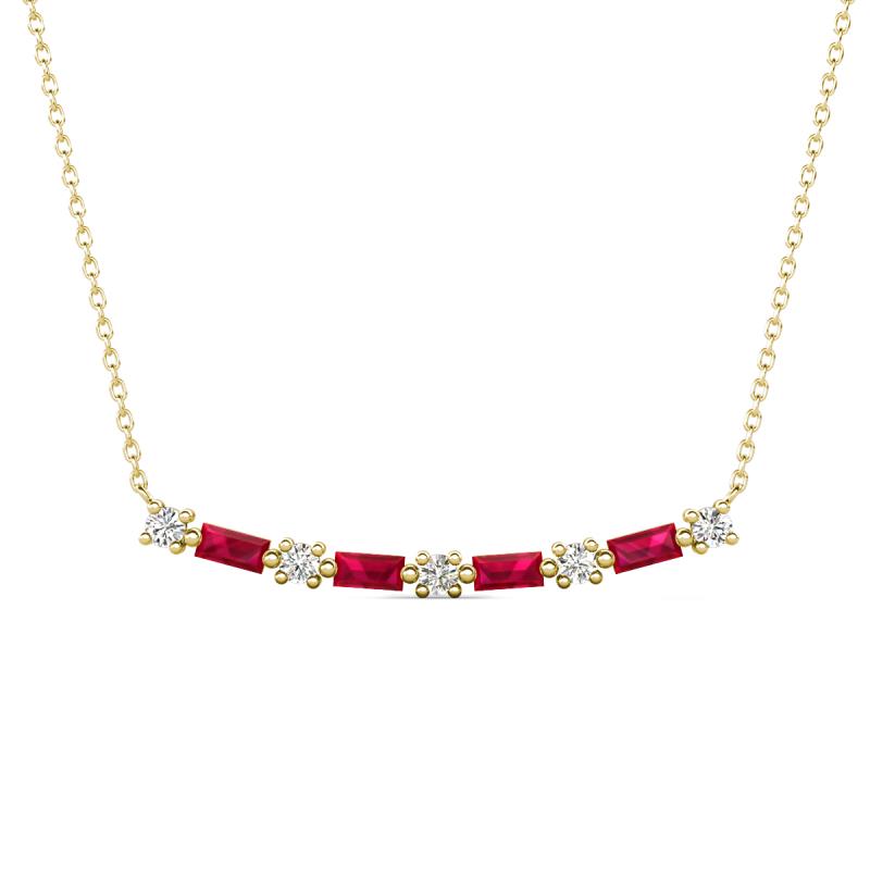 Nayla 0.86 ctw Lab Grown Diamonds Round with Baguette Ruby Alternating Women Bar Pendant Necklace 