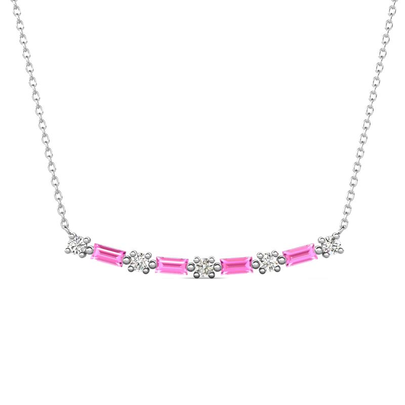 Nayla 0.78 ctw Lab Grown Diamonds Round with Baguette Pink Sapphire Alternating Women Bar Pendant Necklace 