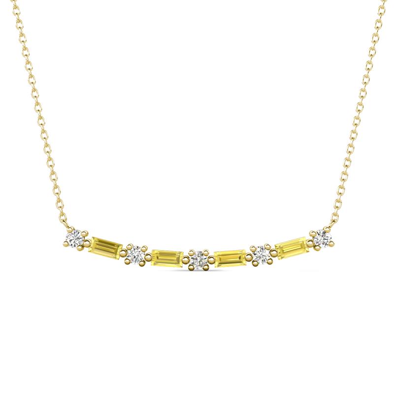 Nayla 0.90 ctw Lab Grown Diamonds Round with Baguette Created Yellow Sapphire Alternating Women Bar Pendant Necklace 