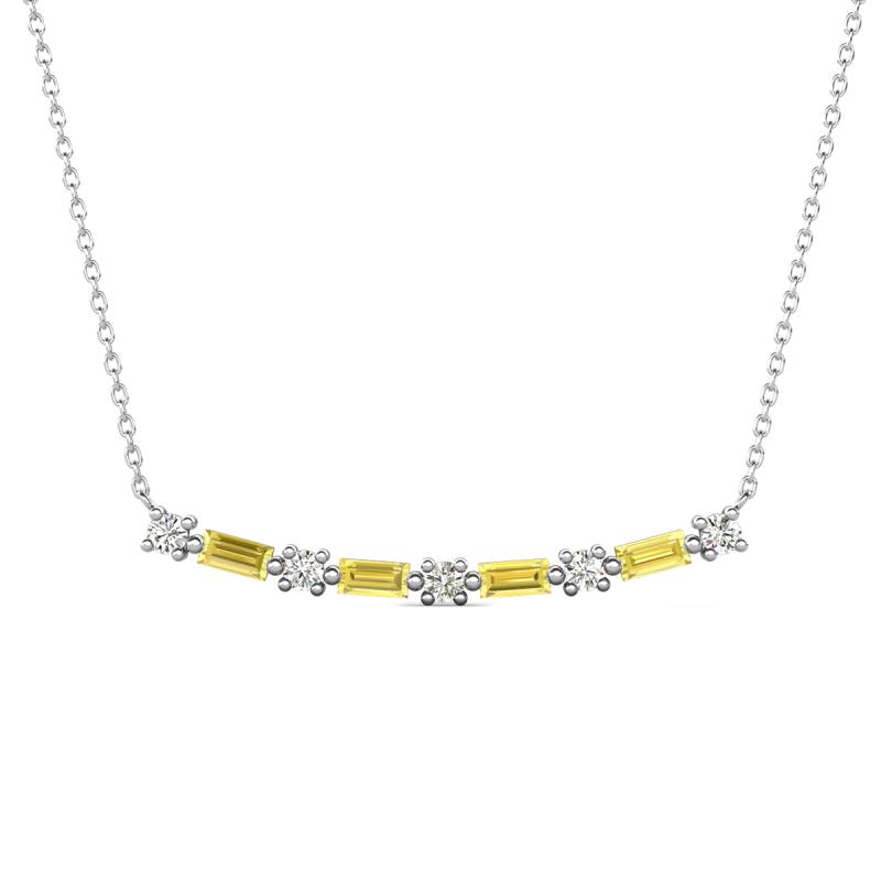 Nayla 0.90 ctw Lab Grown Diamonds Round with Baguette Created Yellow Sapphire Alternating Women Bar Pendant Necklace 