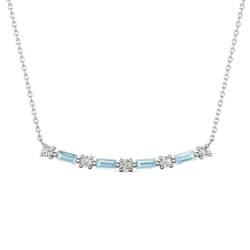 Nayla 0.66 ctw Lab Grown Diamonds Round with Baguette Aquamarine Alternating Women Bar Pendant Necklace 