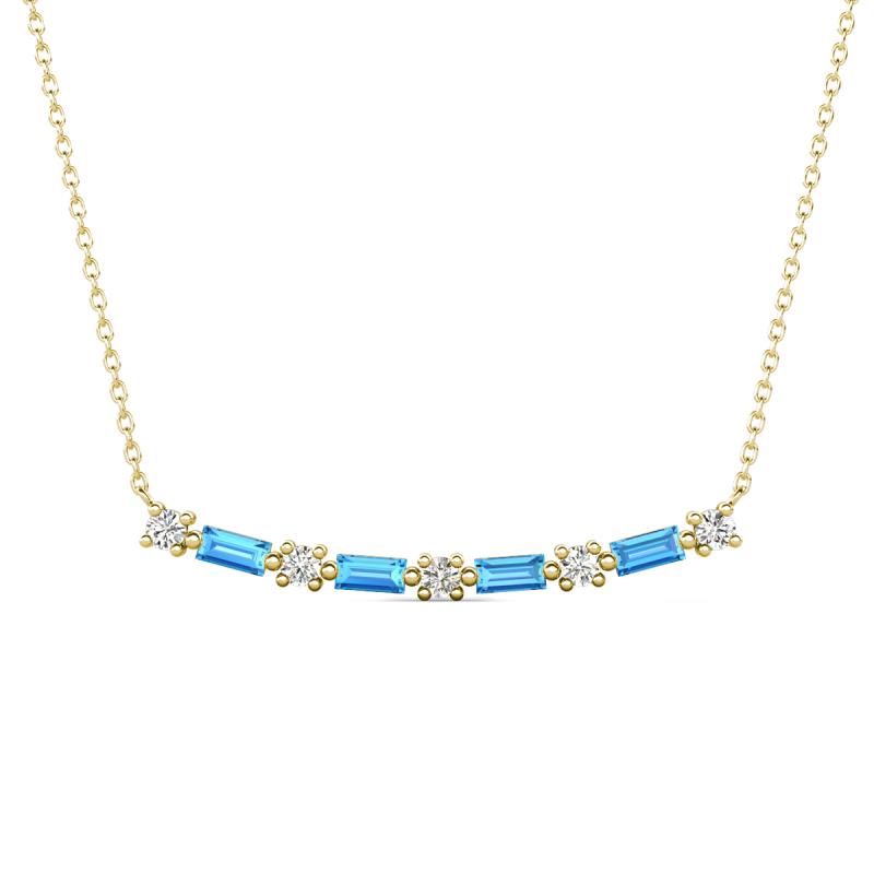 Nayla 0.74 ctw Lab Grown Diamonds Round with Baguette Blue Topaz Alternating Women Bar Pendant Necklace 