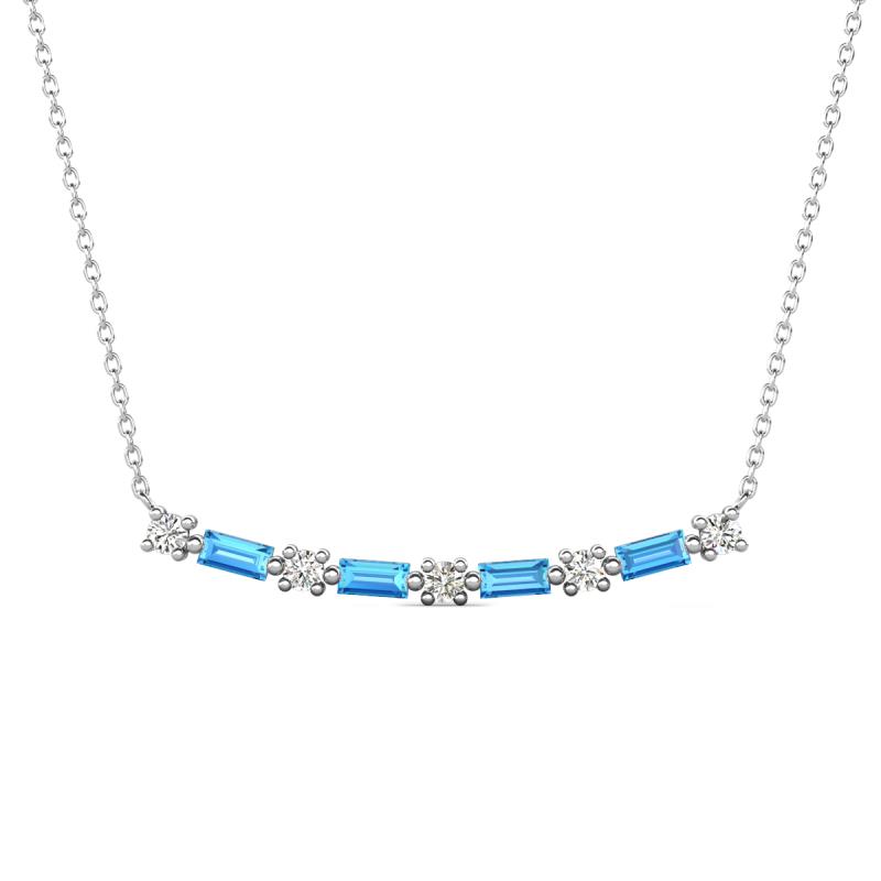 Nayla 0.74 ctw Lab Grown Diamonds Round with Baguette Blue Topaz Alternating Women Bar Pendant Necklace 