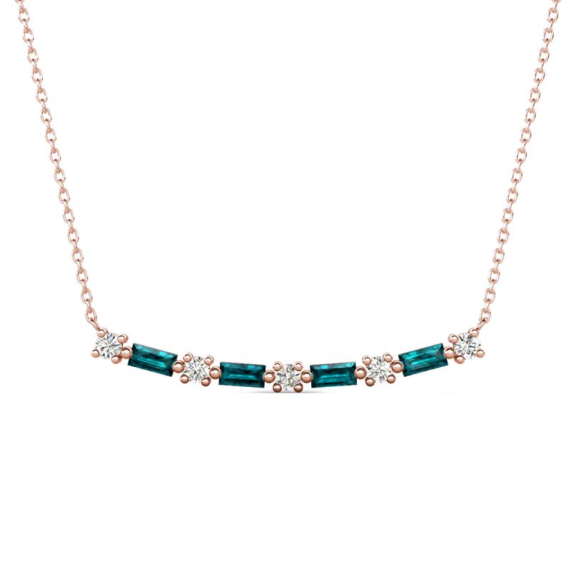 Nayla 0.74 ctw Lab Grown Diamonds Round with Baguette London Blue Topaz Alternating Women Bar Pendant Necklace 