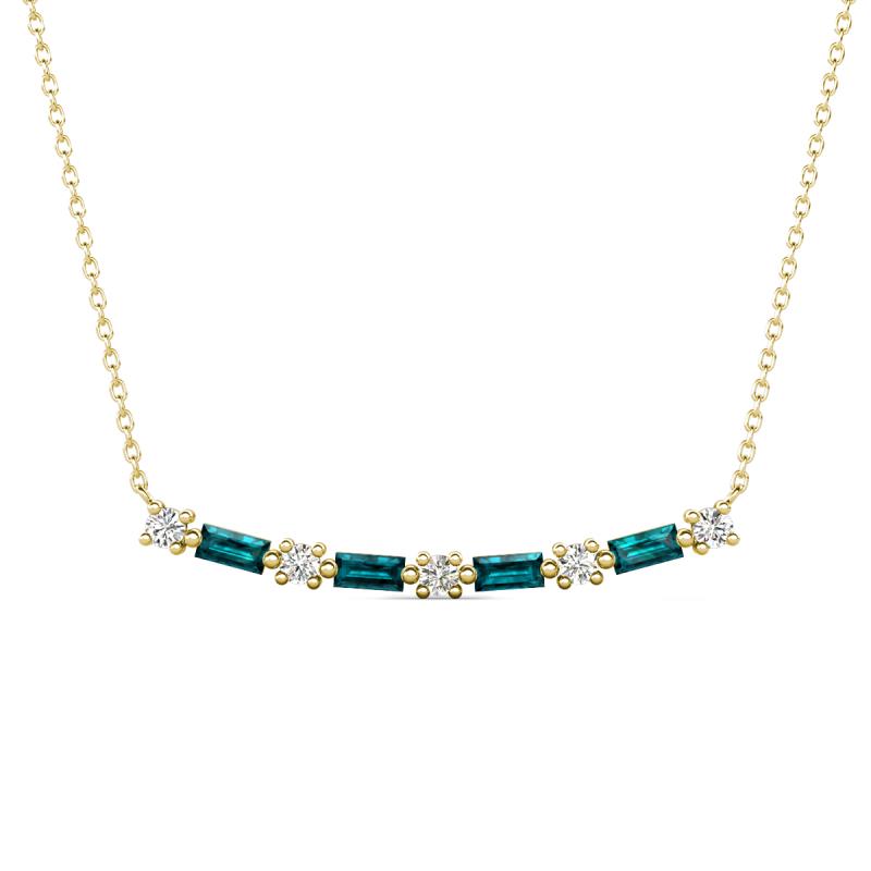 Nayla 0.74 ctw Lab Grown Diamonds Round with Baguette London Blue Topaz Alternating Women Bar Pendant Necklace 