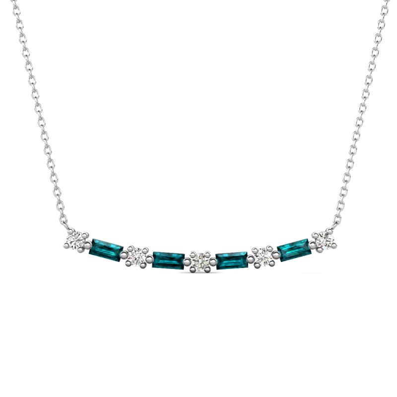 Nayla 0.74 ctw Lab Grown Diamonds Round with Baguette London Blue Topaz Alternating Women Bar Pendant Necklace 