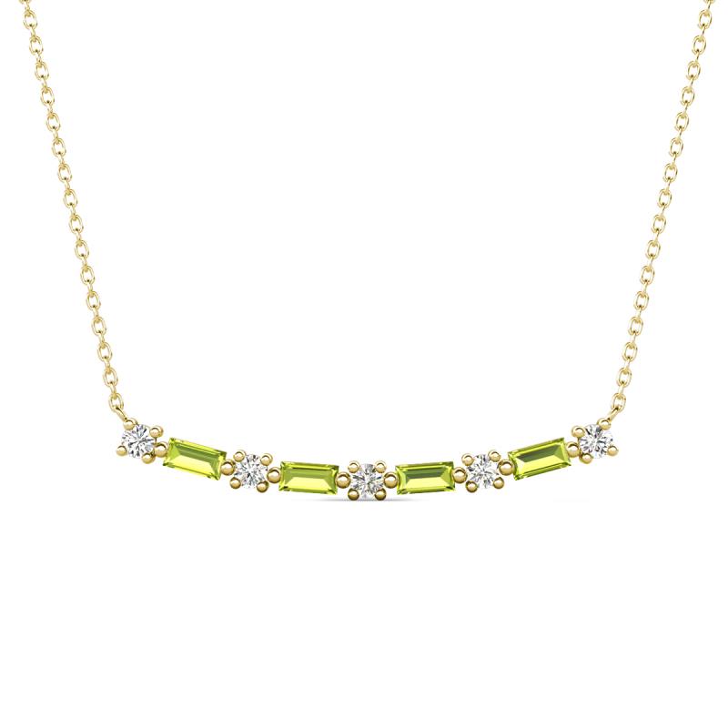 Nayla 0.78 ctw Lab Grown Diamonds Round with Baguette Peridot Alternating Women Bar Pendant Necklace 