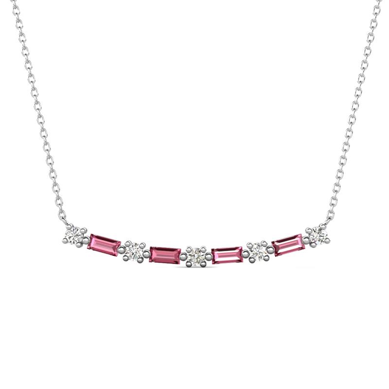 Nayla 0.74 ctw Lab Grown Diamonds Round with Baguette Pink Tourmaline Alternating Women Bar Pendant Necklace 