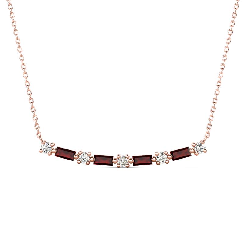 Nayla 0.90 ctw Lab Grown Diamonds Round with Baguette Red Garnet Alternating Women Bar Pendant Necklace 
