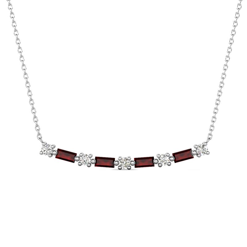 Nayla 0.90 ctw Lab Grown Diamonds Round with Baguette Red Garnet Alternating Women Bar Pendant Necklace 