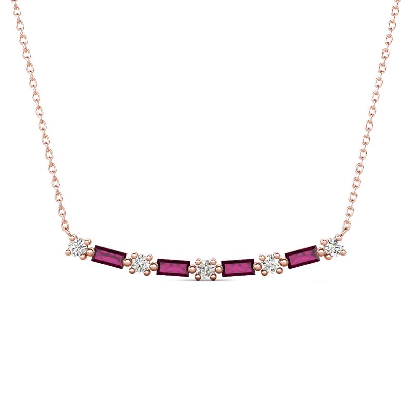 Nayla 0.82 ctw Lab Grown Diamonds Round with Baguette Rhodolite Garnet Alternating Women Bar Pendant Necklace 
