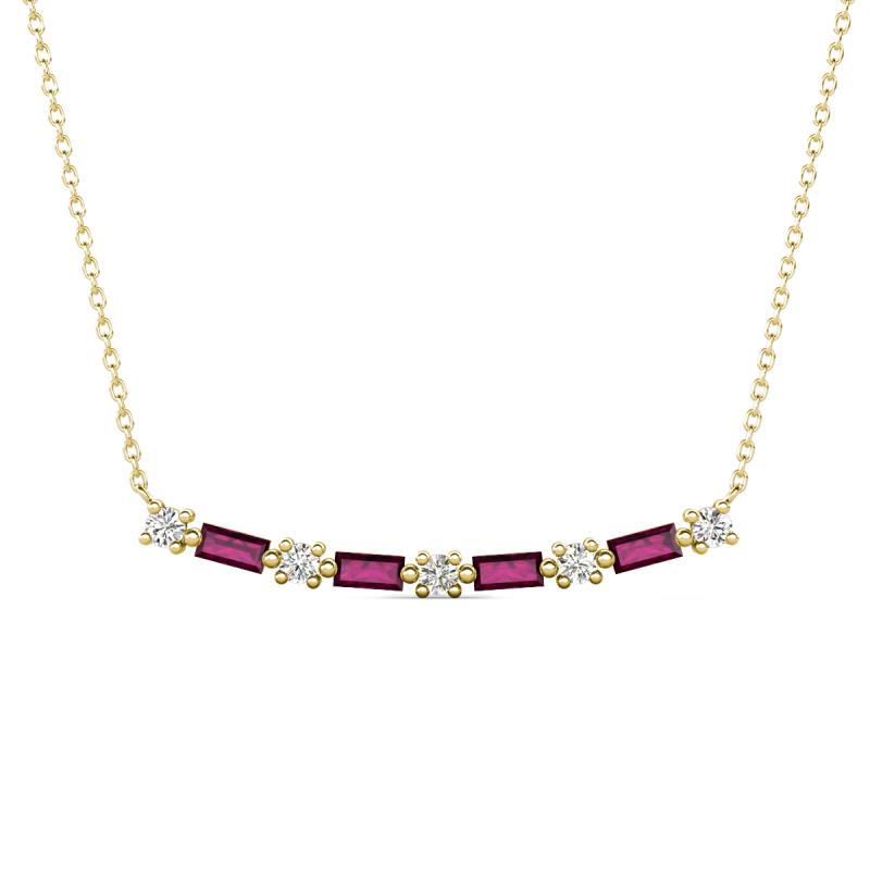 Nayla 0.82 ctw Lab Grown Diamonds Round with Baguette Rhodolite Garnet Alternating Women Bar Pendant Necklace 