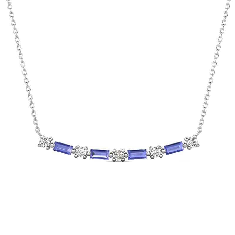 Nayla 0.70 ctw Lab Grown Diamonds Round with Baguette Tanzanite Alternating Women Bar Pendant Necklace 
