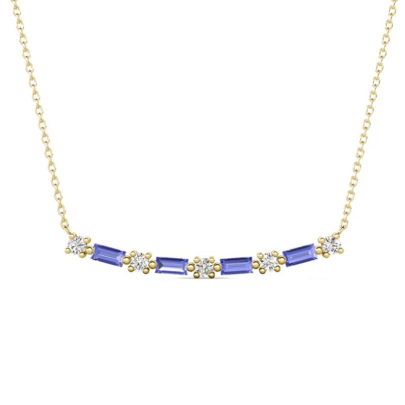 Nayla 0.70 ctw Lab Grown Diamonds Round with Baguette Tanzanite Alternating Women Bar Pendant Necklace 