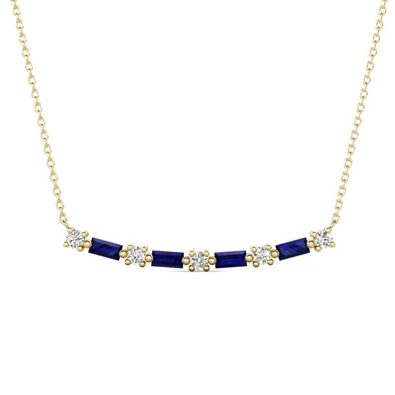 Nayla 0.90 ctw Natural Diamonds Round with Baguette Blue Sapphire Alternating Women Bar Pendant Necklace 