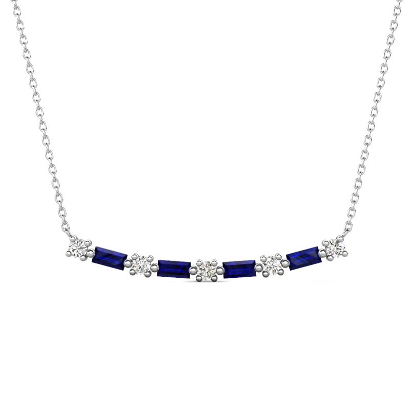 Nayla 0.90 ctw Natural Diamonds Round with Baguette Blue Sapphire Alternating Women Bar Pendant Necklace 