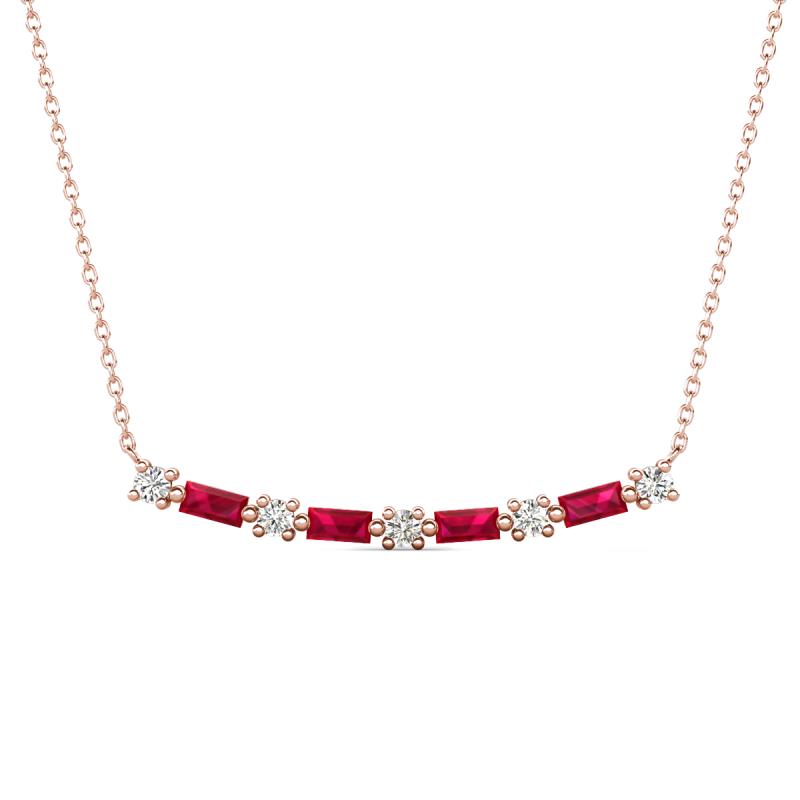 Nayla 0.86 ctw Natural Diamonds Round with Baguette Ruby Alternating Women Bar Pendant Necklace 