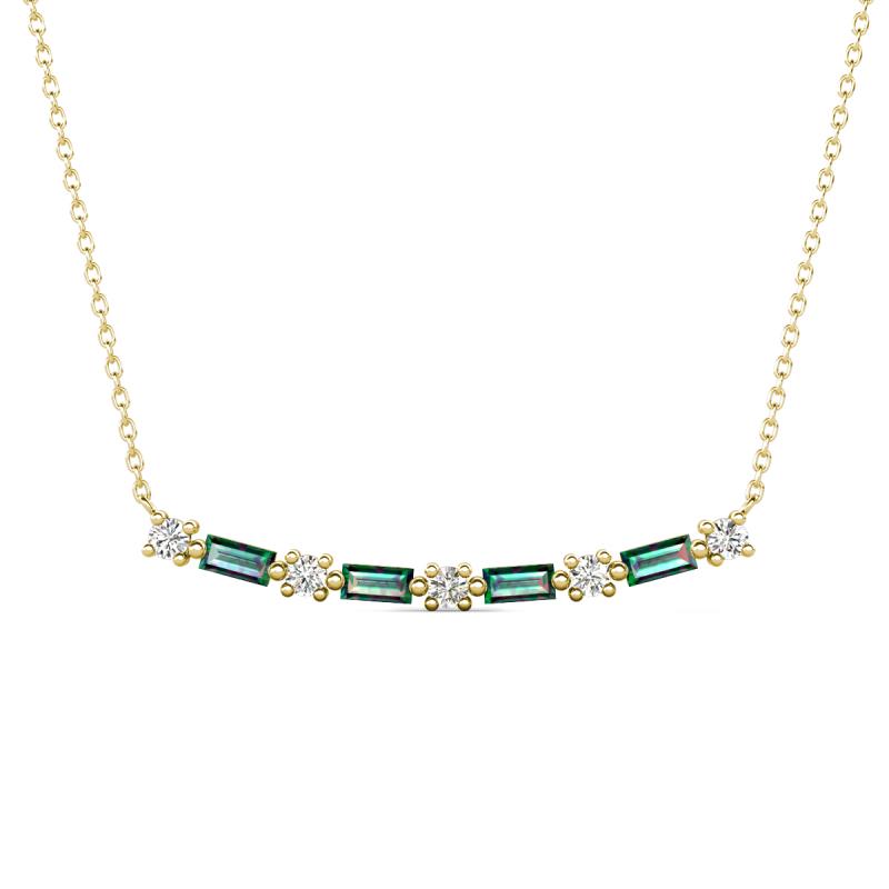 Nayla 0.78 ctw Natural Diamonds Round with Baguette Created Alexandrite Alternating Women Bar Pendant Necklace 